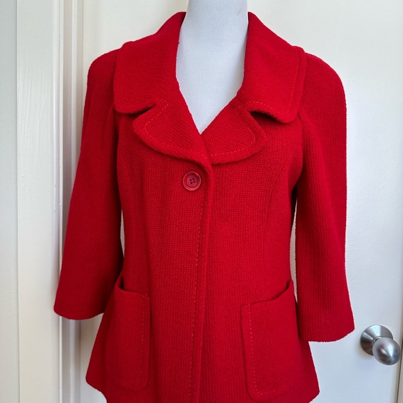 St John Red size  8 Boucle knit bracelet sleeve blazer jacket made USA - Picture 6 of 8
